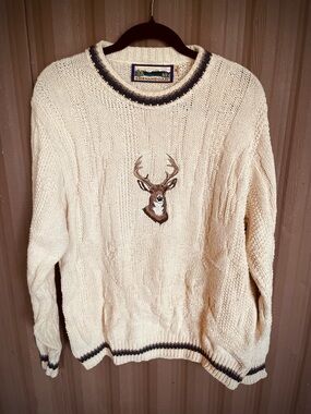 VTG Shenandoah Buck Embroidered Sweater 3D Knit USA 90s Pullover Oversized M